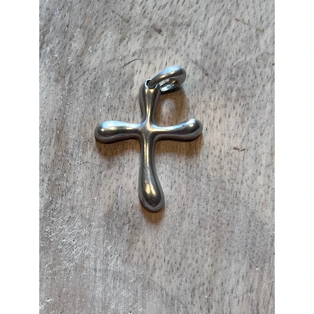 Sterling Silver Cross‎ Pendant Modern Rounded Sculptural Necklace Charm 925 